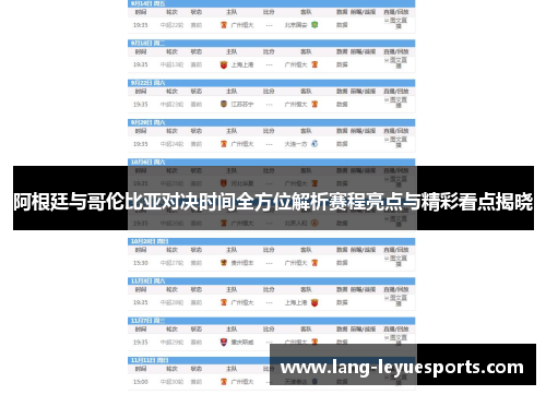 阿根廷与哥伦比亚对决时间全方位解析赛程亮点与精彩看点揭晓